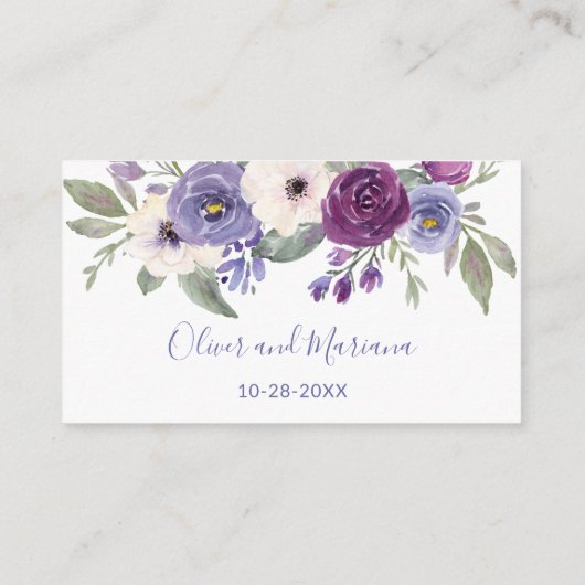 Paarse Floral bruiloft website Informatiekaartje (Achterkant)