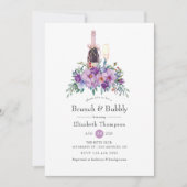 Paarse Floral Brunch en Bubble Vrijgezellenfeest Kaart (Voorkant)
