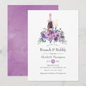 Paarse Floral Brunch en Bubble Vrijgezellenfeest Kaart (Voorkant / Achterkant)