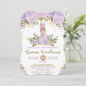 Paarse Floral Bunny Rabbit Baby shower Kaart (Staand voorkant)