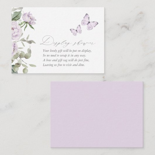 Paarse Floral Butterfly Baby shower Display Shower Informatiekaartje (Voorkant / Achterkant)