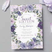 Paarse Floral Butterfly Gold Sweet 16 Kaart