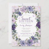 Paarse Floral Butterfly Gold Sweet 16 Kaart (Voorkant)