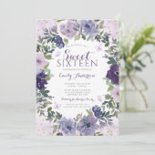 Paarse Floral Butterfly Gold Sweet 16 Kaart (Staand voorkant)