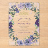 Paarse Floral Butterfly Gold Tiara Quinceanera Acryl Uitnodigingen (Voorkant)