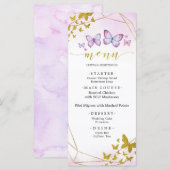 Paarse Floral Butterfly Party Menu Sign. (Voorkant / Achterkant)