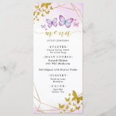Paarse Floral Butterfly Party Menu Sign. (Voorkant)