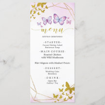 Paarse Floral Butterfly Party Menu Sign.