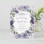 Paarse Floral Butterfly Silver Tiara Quinceanera Kaart (Staand voorkant)