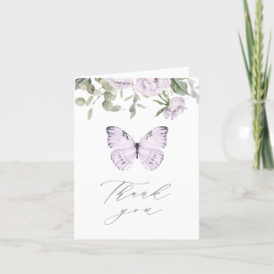 Paarse Floral Butterly Baby shower Bedankkaart