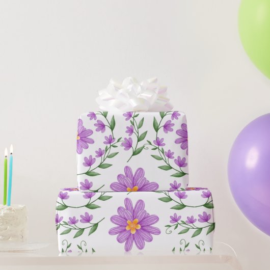 Paarse Floral Cadeaupapier (Feestgeschenken)