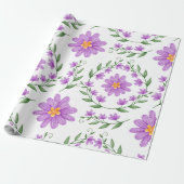 Paarse Floral Cadeaupapier (Uitgerold)