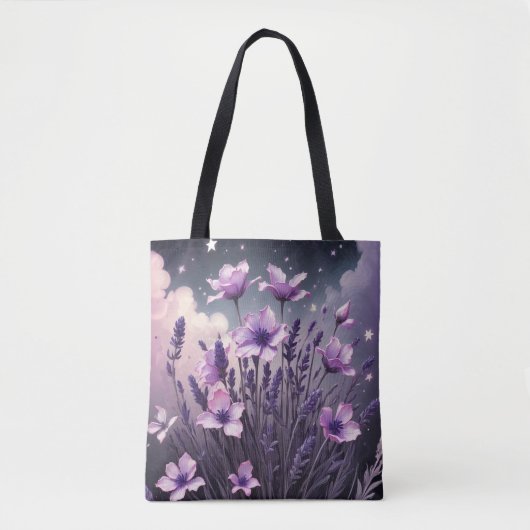 Paarse Floral Canvas tas (Voorkant)