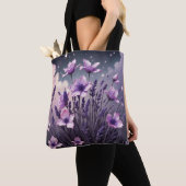 Paarse Floral Canvas tas (Dichtbij)