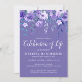 Paarse Floral Cardinaal Funeral Celebration of Lif Kaart (Voorkant)