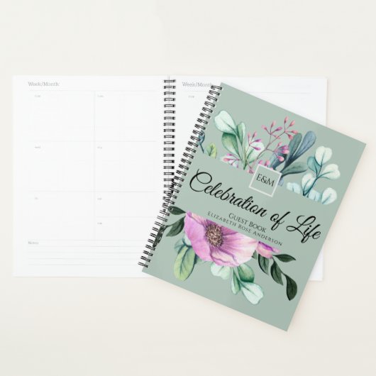 Paarse Floral Celebration of Life Guest Book Planner (Display)