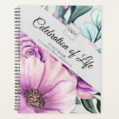 Paarse Floral Celebration of Life Guest Book Planner (Voorkant)