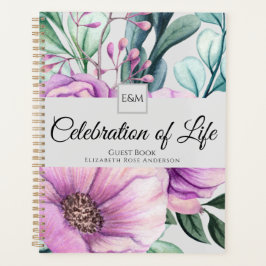 Paarse Floral Celebration of Life Guest Book Planner