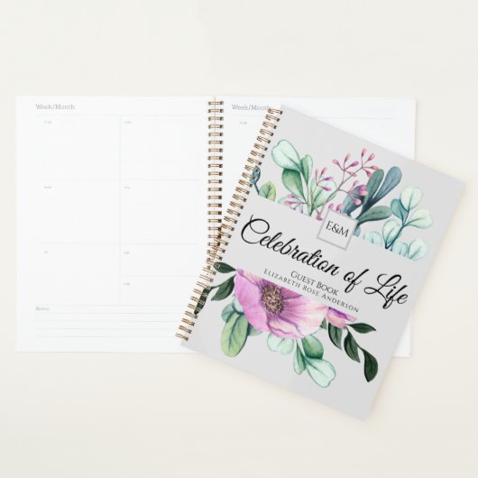 Paarse Floral Celebration of Life Guest Book Planner (Display)