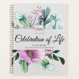 Paarse Floral Celebration of Life Guest Book Planner