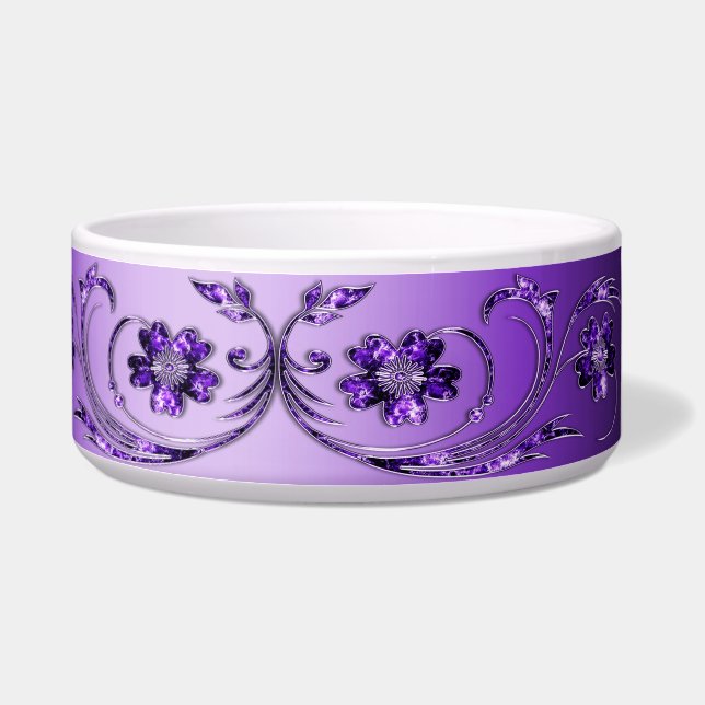 Paarse Floral Ceramic Pet Bowl Voerbakje (Rechts)