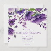 Paarse Floral Chic Modern Elegant Boho Wedding Kaart (Voorkant)