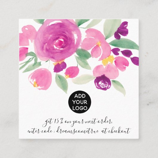 Paarse floral chic script font order bedankt u vierkante visitekaartje (Achterkant)