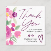 Paarse floral chic script font order bedankt u vierkante visitekaartje (Voorkant)