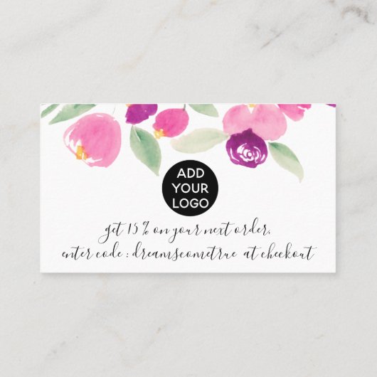 Paarse floral chic script font order bedankt u visitekaartje (Achterkant)
