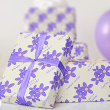 Paarse Floral Cream Birthday Wrapping Paper