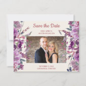 Paarse Floral Cream Weddenschap Opslagdatum Foto Save The Date (Voorkant)