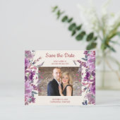 Paarse Floral Cream Weddenschap Opslagdatum Foto Save The Date (Staand voorkant)