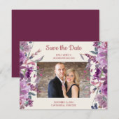 Paarse Floral Cream Weddenschap Opslagdatum Foto Save The Date (Voorkant / Achterkant)