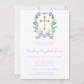 Paarse Floral Crest Girl Baptisme Kaart (Voorkant)