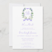 Paarse Floral Crest Het is een Girl Baby Sprinkle Kaart (Voorkant)