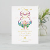 Paarse Floral Crest Paashaas Meisje Baby shower Folie Uitnodiging (Staand Voorkant)
