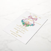 Paarse Floral Crest Paashaas Meisje Baby shower Folie Uitnodiging (Gedraaid)