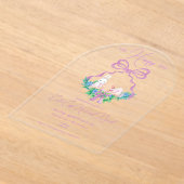Paarse Floral Crest Paasmand Egg Hunt Brunch Acryl Uitnodigingen (Laagn)