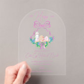 Paarse Floral Crest Paasmand Egg Hunt Brunch Acryl Uitnodigingen (Insitu (Draagbaar))