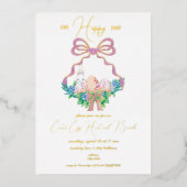 Paarse Floral Crest Paasmand Egg Hunt Brunch Folie Uitnodiging (Voorkant)