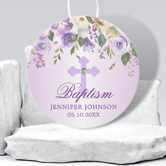 Paarse Floral Cross Christening Baptisme Hartelijk Bedankjes Labels