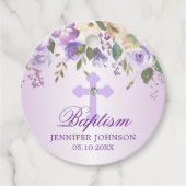 Paarse Floral Cross Christening Baptisme Hartelijk Bedankjes Labels (Voorkant)