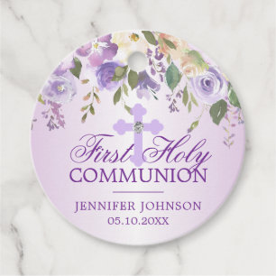 Paarse Floral Cross First Heilige Communie Dank u Bedankjes Labels
