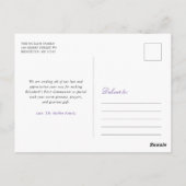 Paarse Floral Cross First Heilige Communie Dank u Briefkaart (Achterkant)