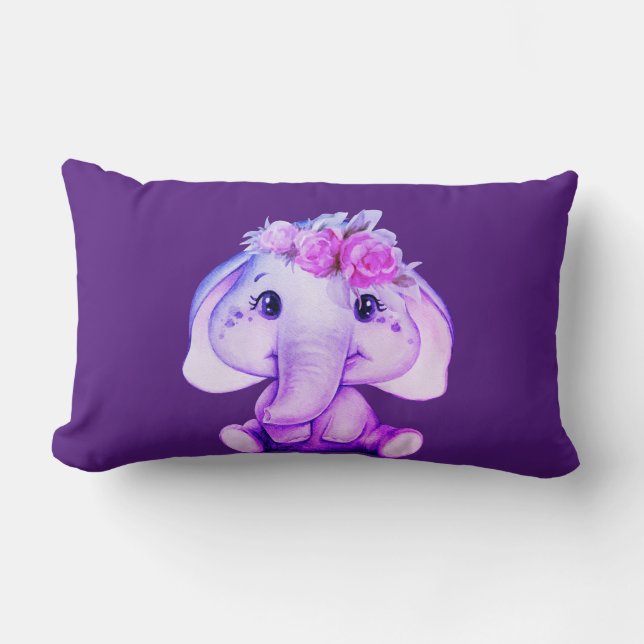 Paarse Floral Crown Elephant Print Pillow Kussen (Voorkant)