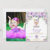 Paarse Floral Cute Llama Birthday Girl Foto Kaart (Voorkant)