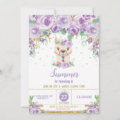 Paarse Floral Cute Llama Birthday Party Girl Kaart (Voorkant)