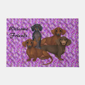 Paarse Floral Dachshund-deur Deurmat (Voorkant)