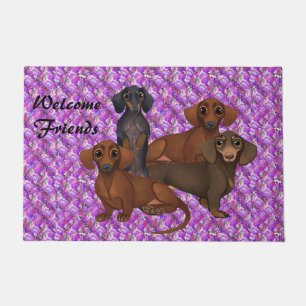 Paarse Floral Dachshund-deur Deurmat