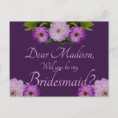 Paarse Floral Dahlia ben je mijn Bridesmaid? Uitnodiging Briefkaart (Voorkant)